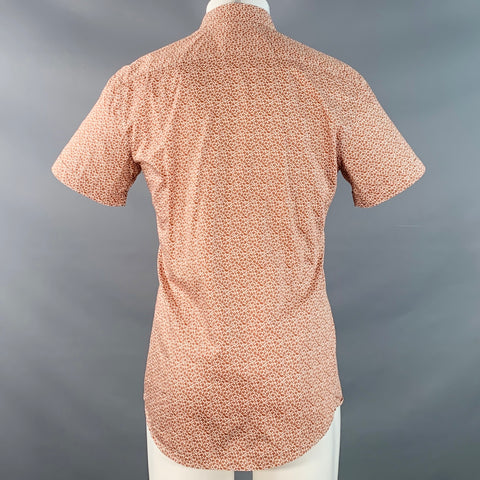 ERMENEGILDO ZEGNA Size M White Rust Abstract Cotton Short Sleeve Shirt