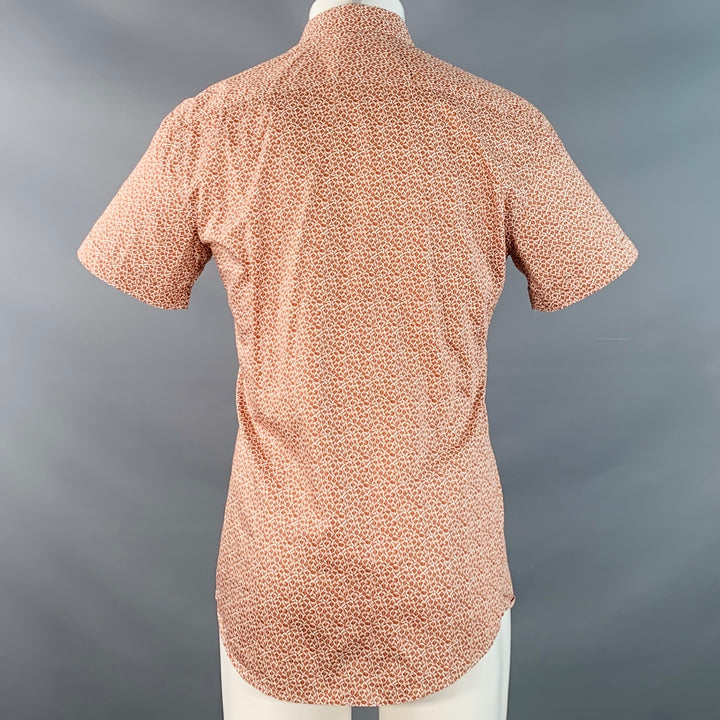 ERMENEGILDO ZEGNA Size M White Rust Abstract Cotton Short Sleeve Shirt