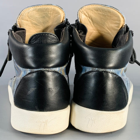 GIUSEPPE ZANOTTI Size 10 Black Blue Camo Canvas High Top Sneakers