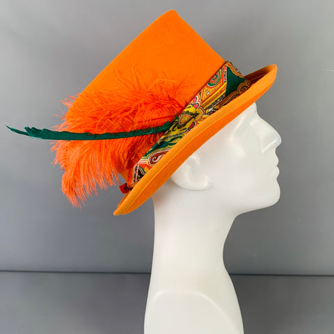 ETRO Size L Orange Applique Feather Felt Top Hat