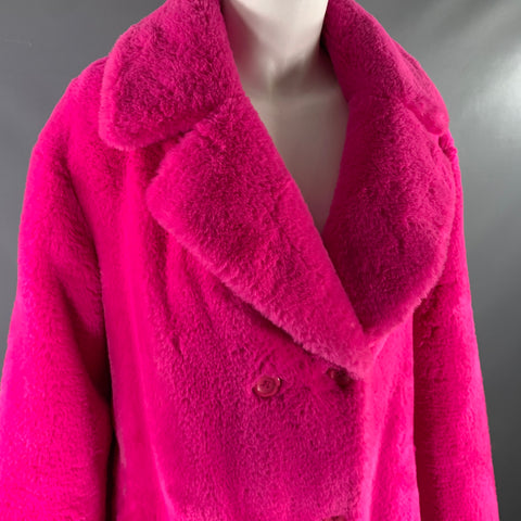 STAND STUDIO Size M Pink Polyester Textured Faux Fur Notch Lapel Coat