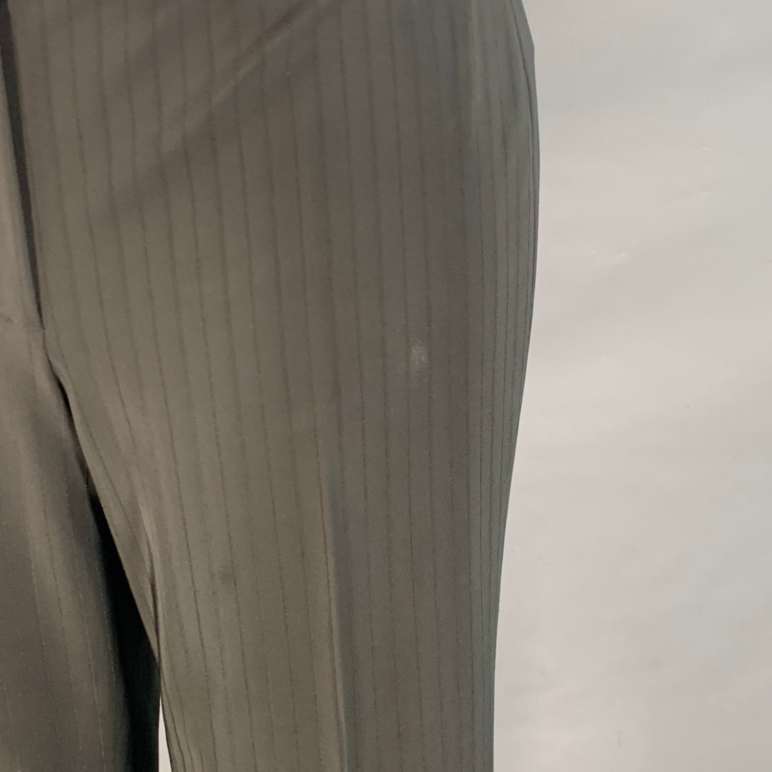 ELIE TAHARI Size 12 Black Polyester Blend Pinstripe Straight Dress Pants