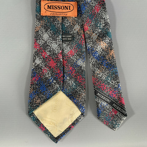 MISSONI Grey Red Plaid Silk Tie
