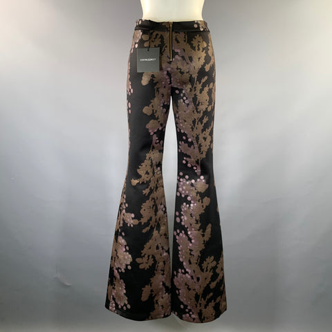 CYNTHIA ROWLEY Size 6 Black Purple Polyester Spandex Abstract Casual Pants