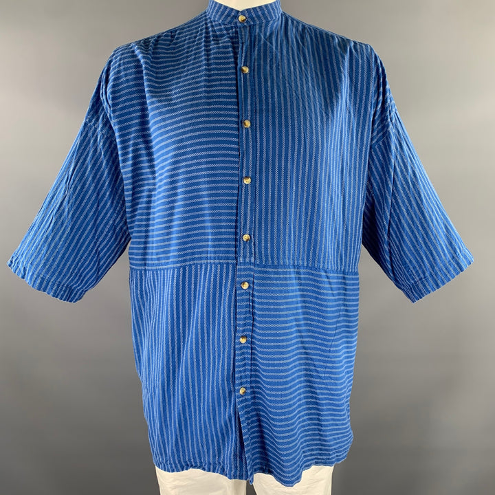 NEW MARKET GOODS Size L Blue White Stripe Cotton Short Sleeve Shirt