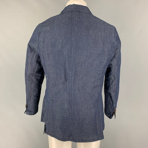 FAAG Size 40 Navy Gray Glenplaid Cotton Linen Jacket