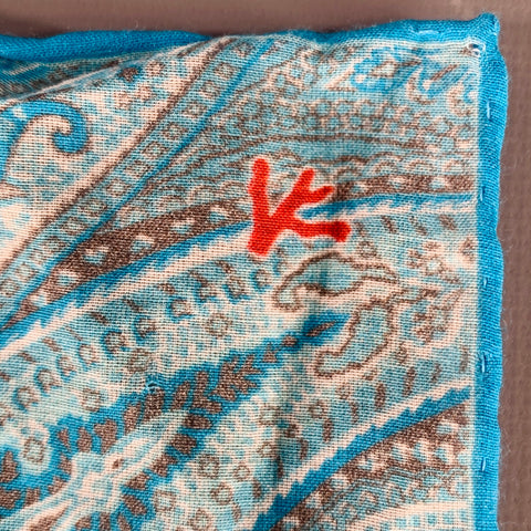 ISAIA Blue Aqua Paisley Cotton Silk Pocket Square