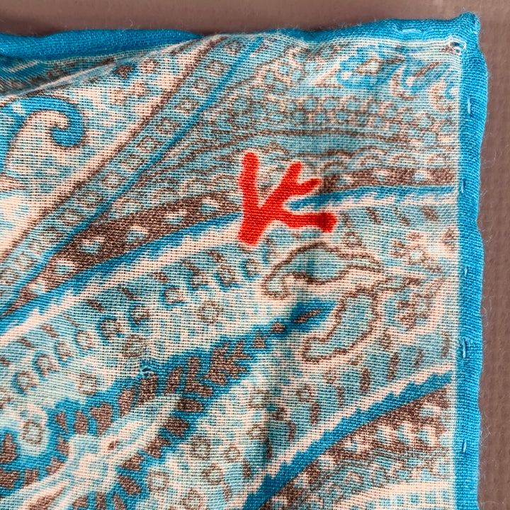 ISAIA Blue Aqua Paisley Cotton Silk Pocket Square