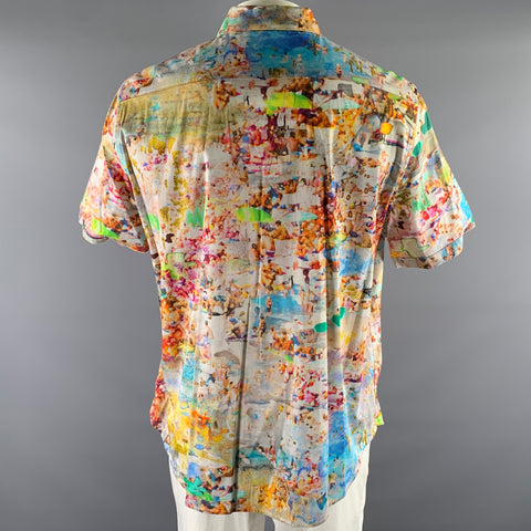 ROBERT GRAHAM Size XXL White Abstracted Beach Print Short Sleeve Shirt