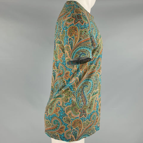 ETRO Size S Blue Orange Paisley Cotton Crew Neck T-shirt