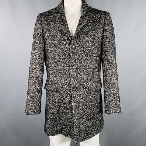 MICHAEL KORS Size L Black White Herringbone Wool Blend Coat