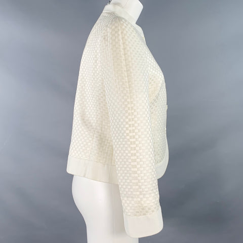 ARMANI COLLEZIONI Size 8 Cream Checkered Jacket Blazer