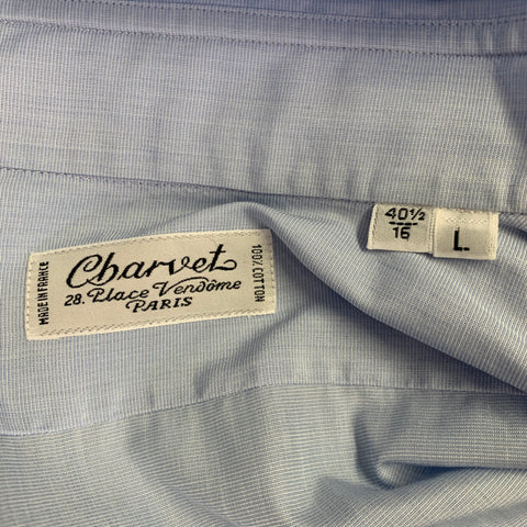 CHARVET Size L Light Blue Cotton Spread Collar Long Sleeve Shirt