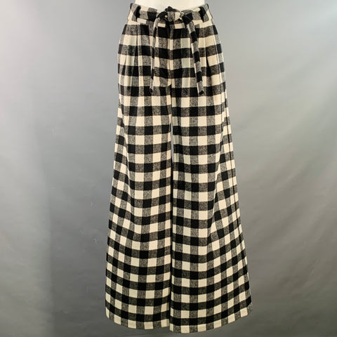 ZAC POSEN Size 4 Black White Wool Blend Checkered Belted Dress Pants