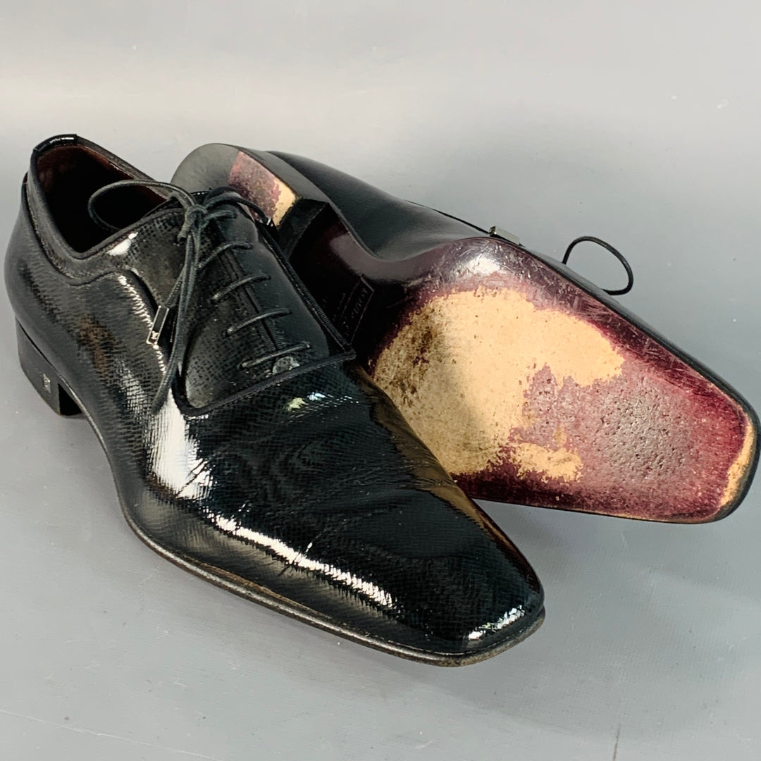 LOUIS VUITTON Size 10.5 Black Patent Leather Oxford Lace-Up Shoes