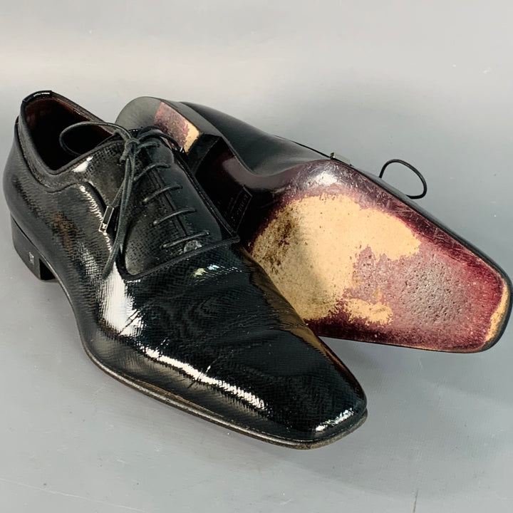 LOUIS VUITTON Size 10.5 Black Patent Leather Oxford Lace-Up Shoes