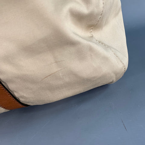 BLACK FLEECE Beige Multi Color Stripe Canvas Leather Duffle Bag
