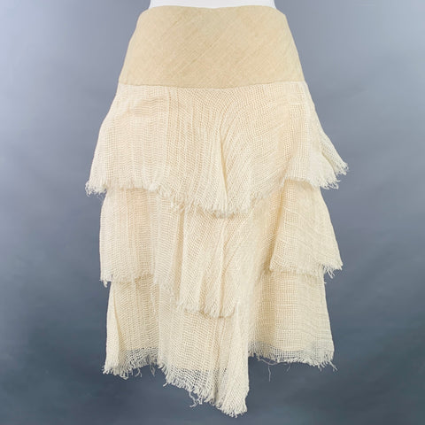 RALPH LAUREN Size 2 Beige Silk Linen Woven Layered Skirt