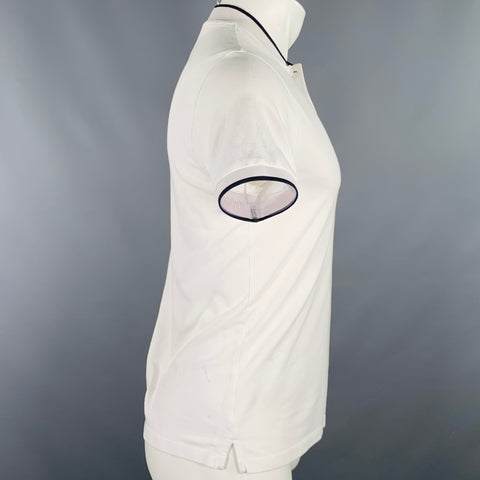 SANDRO Polo sans col en coton, taille S, blanc, avec liseré contrastant noir