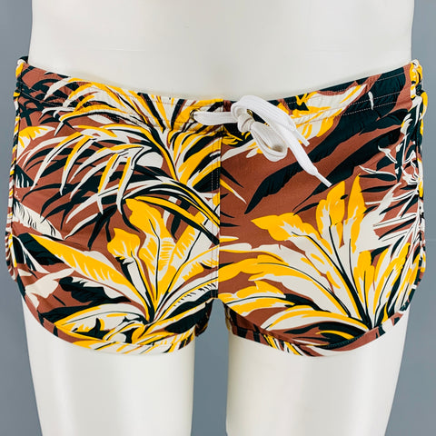 CHARLIE Size S Yellow Multi-Color Leaves Nylon Blend Drawstring Speedo