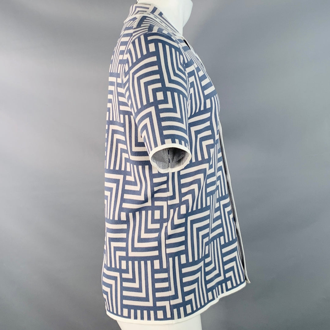 REISS Size M Blue Cream Geometric Viscose Blend Knit Camp Short Sleeve Shirt