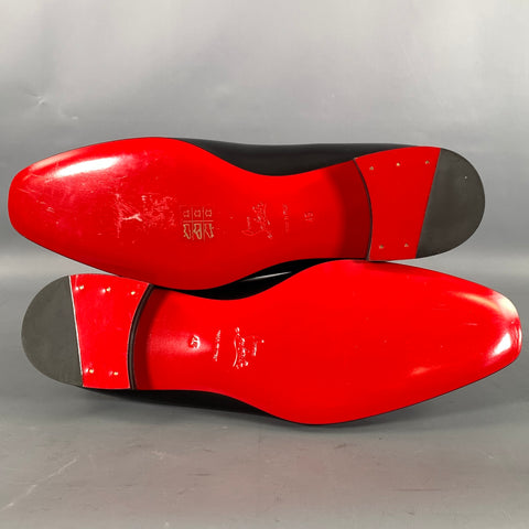 CHRISTIAN LOUBOUTIN Size 12 Black Red Solid Leather Flat Loafers
