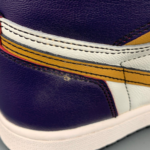 NIKE Size 6Y White Purple Color Block Leather High Top Sneakers