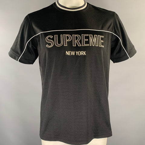 SUPREME Size L Black Silver White Logo Polyester Jersey T-shirt