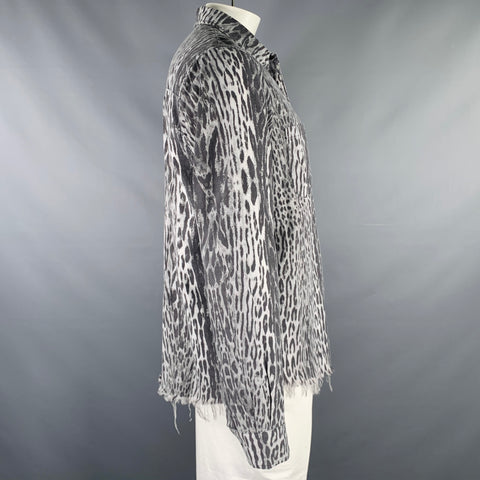 AMIRI Size L Grey Black Animal Print Cotton Button Up Long Sleeve Shirt