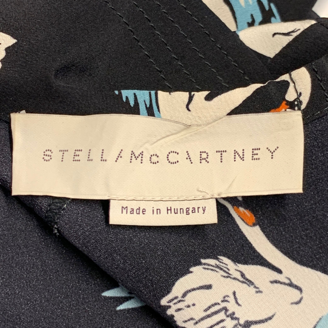 STELLA McCARTNEY 2016 Size 2 Black White Blue Silk Swans Point Collar Dress