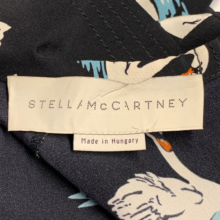STELLA McCARTNEY 2016 Size 2 Black White Blue Silk Swans Point Collar Dress