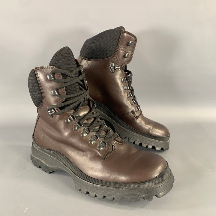 PRADA Size 10.5 Brown Black Leather Ankle Boots