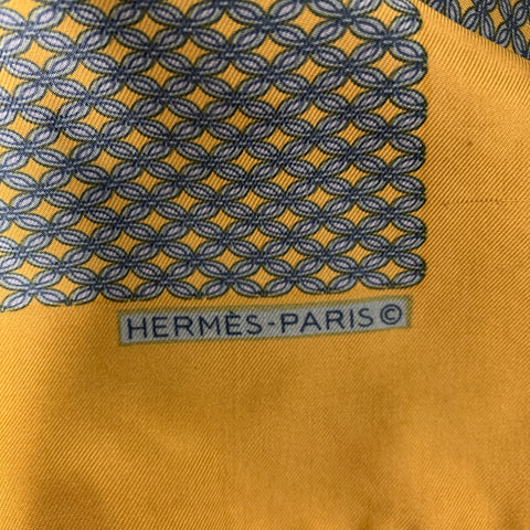 HERMES Yellow Blue Diamond Silk Pocket Square
