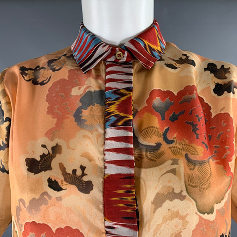 DRIES VAN NOTEN Size XS Multi-Color Silk Floral Short Sleeve Shirt