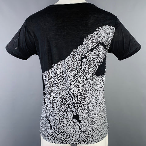 SAINT LAURENT Size S Black Grey Marbled Short Sleeve T-shirt