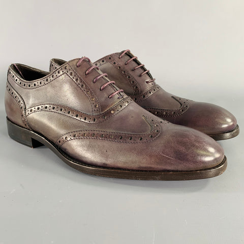 PAUL SMITH Size 9 Purple Perforated Leather Wingtip Lace-Up Shoes