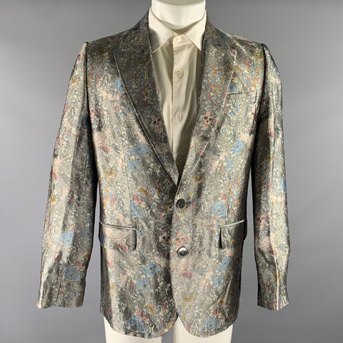 ZADIG & VOLTAIRE Chest Size 38 Silver Blue Pink Jacquard Peak Lapel Sport Coat