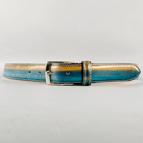BETTANIN & VENTURI Size 34 Teal Taupe Dip Dyed Leather Belt