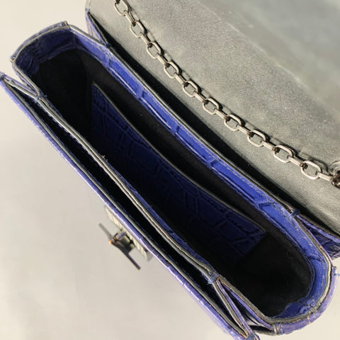 EMPORIO ARMANI Purple Croc Embossed Leather Cross Body Handbag
