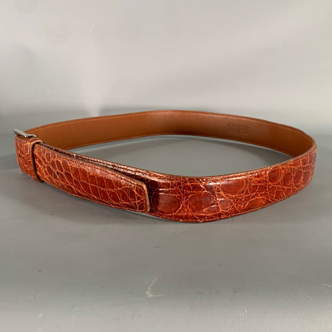 LONGHI Size 36 Brown Cognac Crocodile Belt