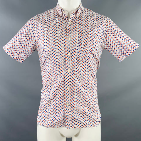 KARDO x SAFOMASI Size S White Red Blue Geometric Cotton One Pocket Short Sleeve Shirt