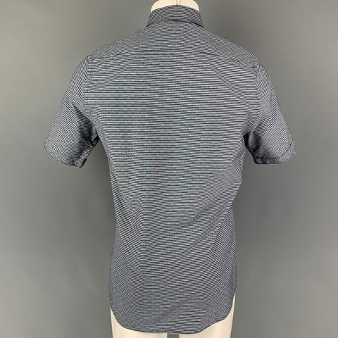 BOSS by HUGO BOSS Size M Navy White Stripe Cotton Short Sleeve Shirt