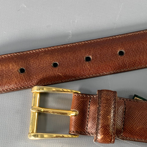 COLE HAAN Size 36 Dark Brown Saffiano Leather Belt