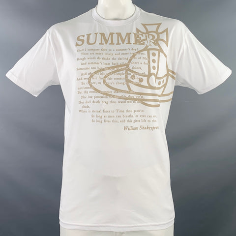 VIVIENNE WESTWOOD Size L Summer Classic White Beige Logo Cotton Blend Crew Neck T-shirt