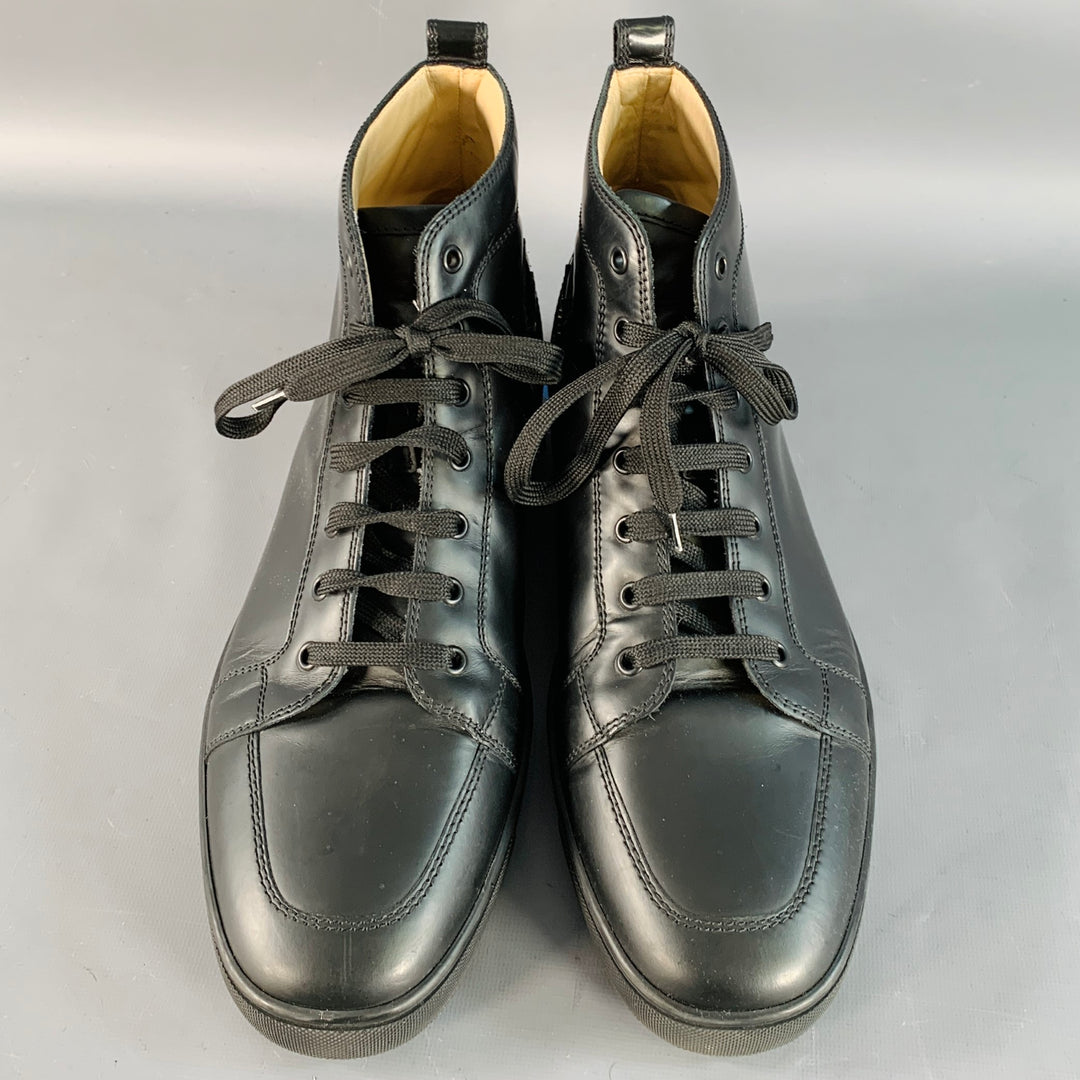 CHRISTIAN LOUBOUTIN Size 13 Louis Black Leather High Top Lace-Up Sneakers
