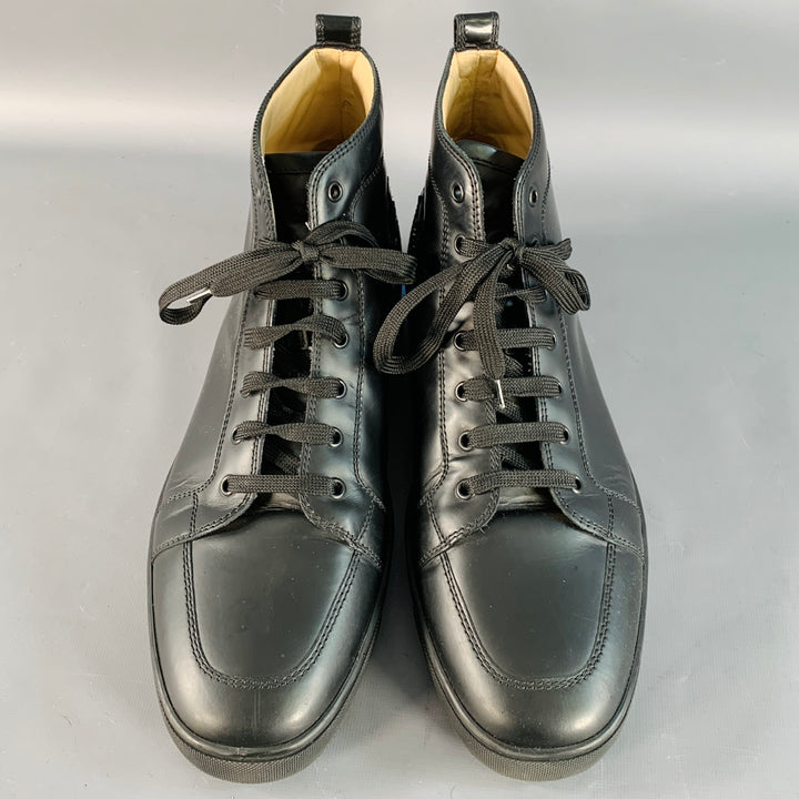 CHRISTIAN LOUBOUTIN Size 13 Louis Black Leather High Top Lace-Up Sneakers