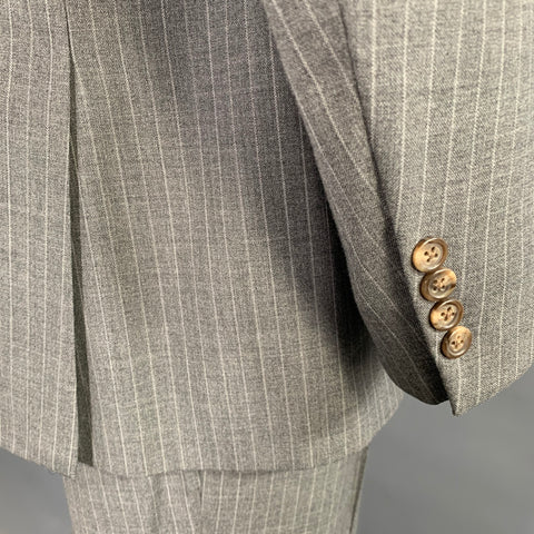 POLO Chest Size 44 Grey Pinstripe Wool Notch Lapel 36 30 Suit