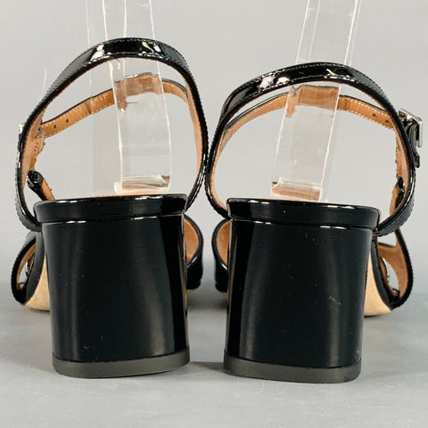 GHAZAL Size 9 Black Patent Leather Strappy Sandals