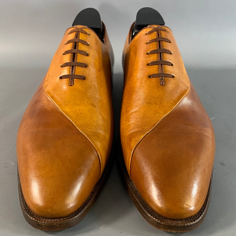 ARTIOLI Size 9.5 Brown Cognac Color Block Leather Oxford Lace Up Shoes