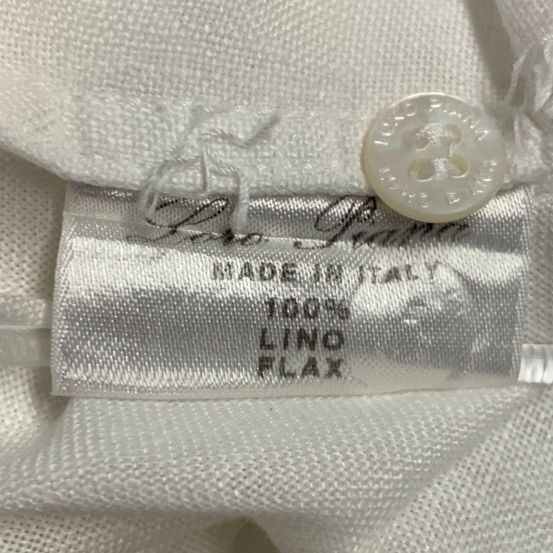 LORO PIANA Size L White Linen One Pocket Long Sleeve Shirt